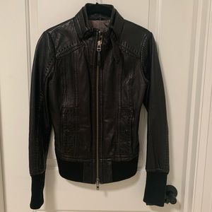 Mackage XS Black Wool Trimmed Lamb Leather Jacket